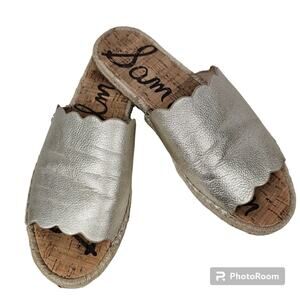 Sam Edelman "Andy" Metallic Gold Leather Slides Women's Size 8